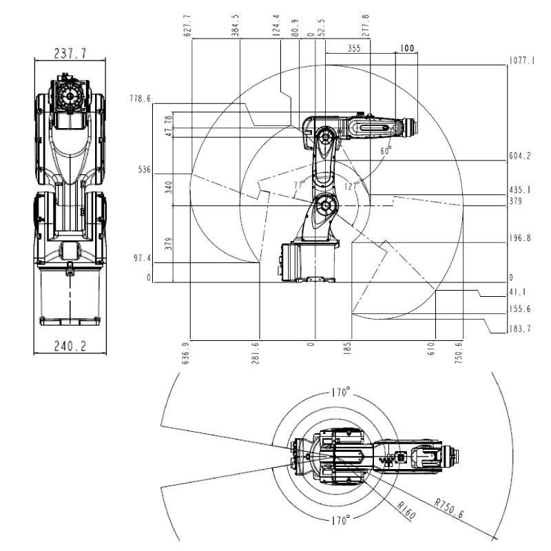 ROBOT SIZE DIMENSION & MAXIMUM MOTION RANGE VBR6S-1